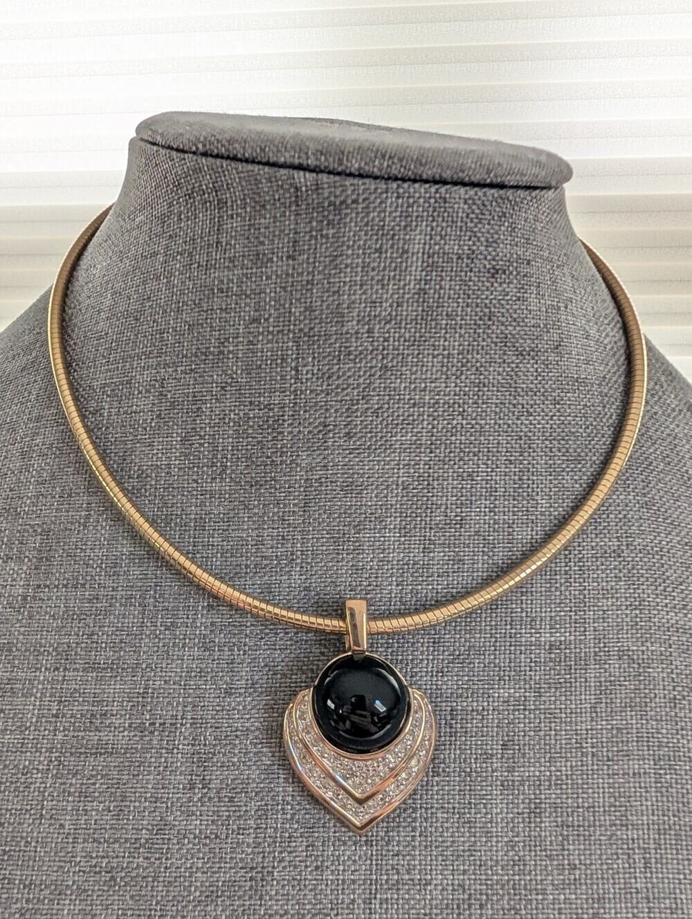 Vintage Panetta Rare Gold Tone Cabochon Glass Rhinestone Pendant Necklace